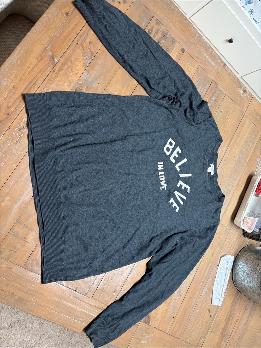 Old Navy Black 'BELIEVE' Long-Sleeve Crewneck Sweatshirt